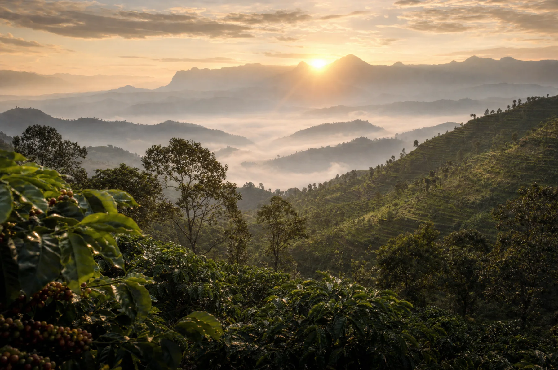 The forested Ethiopian highlands unfolding into the distance